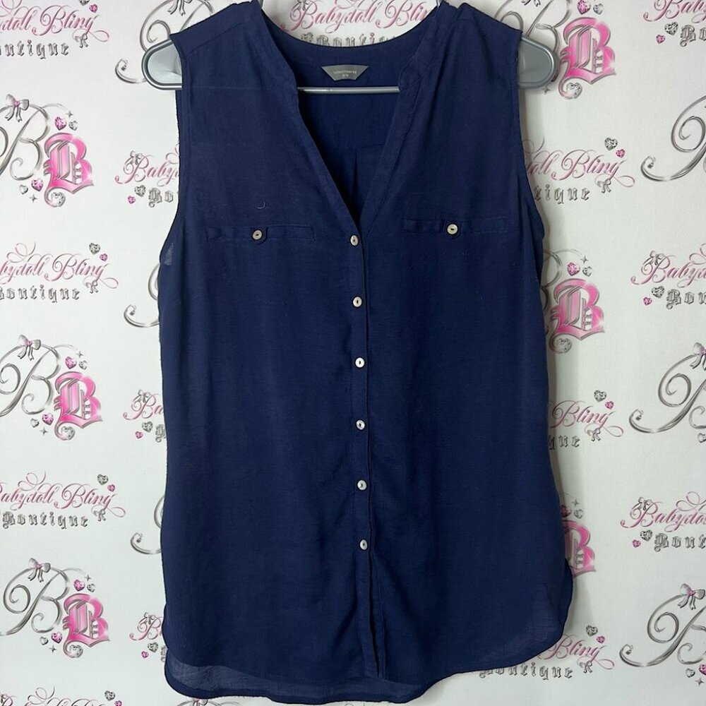 Denver Hayes tank top navy Blue Sleeveless Buttoned up tank top Blouse